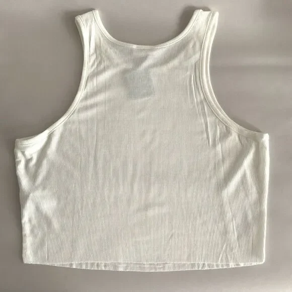 Free People Ribbed Crop White High Neck Sleeveless L - Picture 5 of 9